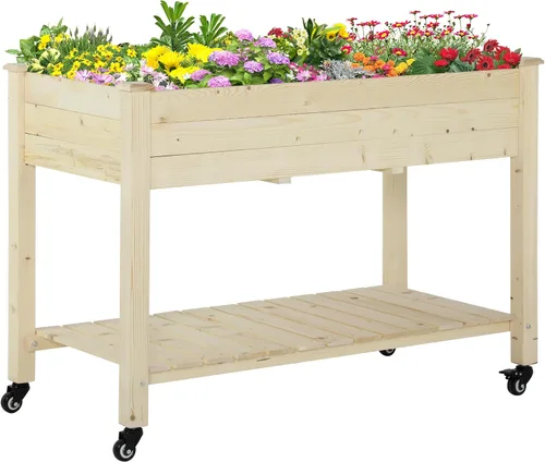 Vista 13 de Outsunny Cama de jardín elevada de madera de 41 pulgadas con enrejado sobre Marrón
