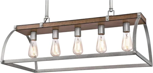 Vista 2 de Westinghouse 6351700 Oak Lane - Lámpara de araña de interior de cinco luces, madera de granero y acero galvanizado