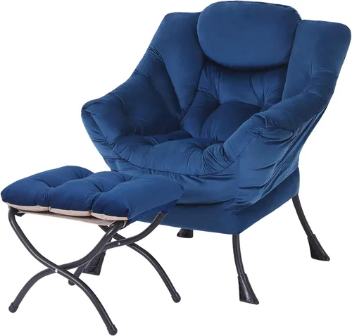 Vista 11 de Silla perezosa moderna con otomana, cómoda silla de lectura para sala de estar