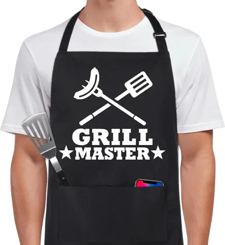 Vista 8 de Xornis Delantal divertido 100% de algodón para hombres y mujeres, delantales ajustables con 2 bolsillos, para parrilla, cocina, barbacoa, talla única