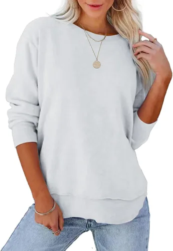 Vista 2 de Pkabogbi Sudadera casual de manga larga con cuello redondo para mujer, holgada, ligera, sin botones