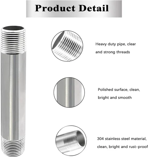 Vista 6 de GeilSpace Tubo de acero inoxidable de 1/2 x 4 pulgadas, boquilla de tubo 304 para tuberías y accesorios roscados estándar de 1/2 pulgada, tubo