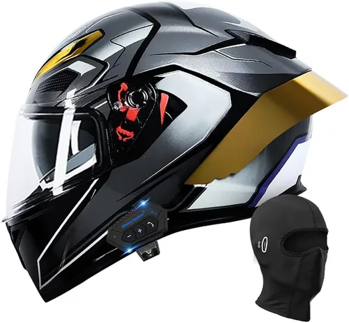 Vista 16 de Casco de motocicleta Bluetooth de cara completa, aprobado por DOT, casco antivaho, doble visera, casco de bicicleta de calle, altavoz dual integrado