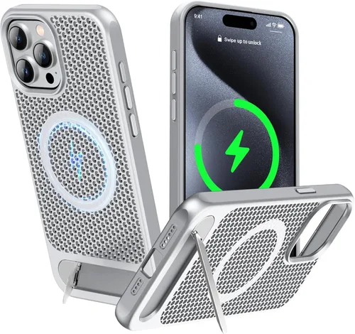 Vista 31 de Funda magnética de disipación de calor para iPhone 13 Pro Max, para MagSafe, protección contra caídas Coolingf, funda con función atril ajustable