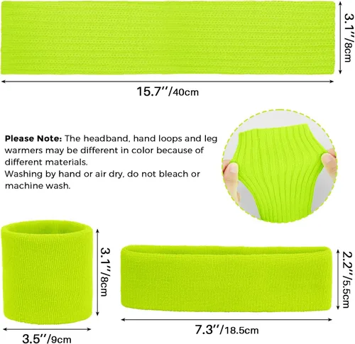 Vista 6 de Buauty Women's Neon Leg Warmers 80s 90s Party Costume Accessories Set Running Headband, Wristbands, and Knit Sport Outfit