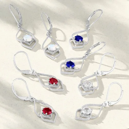 Vista 4 de Genuine or Created Gemstone Dangle Earrings for Women in 925 Sterling Silver with Leverback and 5mm Birthstone by MAX + STONE