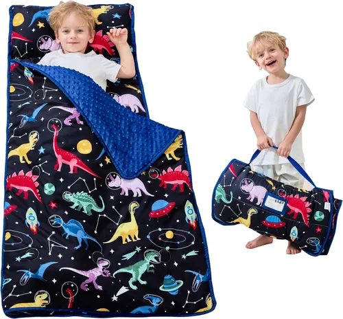 Vista 33 de Lasoftan Tapete para siesta para niños con almohada y manta, tapetes enrollados extra grandes para siestas, bolsas de dormir para niños y niñas