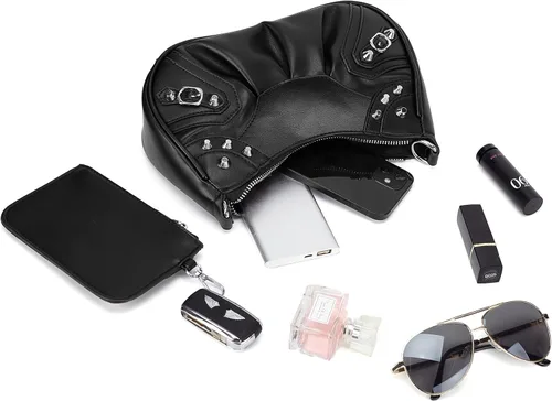 Vista 4 de Bolso de hombro pequeño para mujer, con cadena plateada, moneda extraíble, con cremallera, correa cruzada