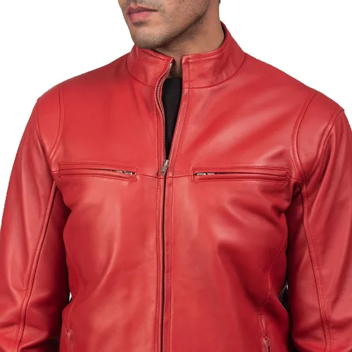 Vista 4 de MARDAMS Chaqueta Moto de cuero negro Hombres - 6 - Chaqueta de cuero Cafe Racer Chaqueta de cuero de piel de cordero real para hombre