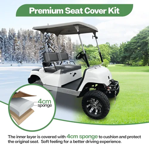 Vista 3 de T TGBROS Fundas de asiento de carrito de golf para Yamaha Club Car EZGO Ordinario Cojín de asiento delantero trasero impermeable de cuero de vinilo
