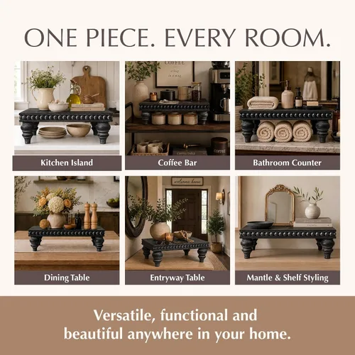 Vista 2 de Felt Creative Home Goods Elevadores decorativos de madera para decoración Soporte de bandeja escalonada Soporte elevador de cuentas de granja