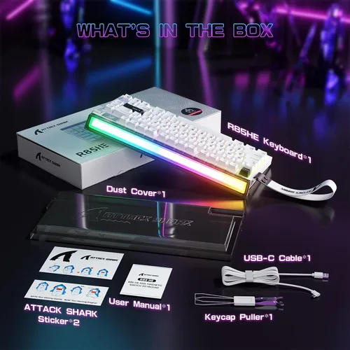 Vista 9 de ATTACK SHARK R85 HE Interruptor magnético de teclado de disparo rápido con caja de luz personalizada, teclado mecánico con cable del 75%, tasa