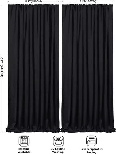 Vista 6 de Cortinas de fondo de poliéster negro para cortinas, 2 paquetes de 5 x 8 pies, cortina de tela de cortina de Halloween para decoración de fiestas