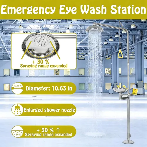 Vista 2 de lukar - Estación de ducha de lavado de ojos de emergencia, estación de lavado de ojos y ducha de acero inoxidable 304, estación de ducha combinada