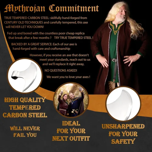 Vista 2 de Mythrojan Hacha vikinga medieval preparada para batalla, disfraz renacentista