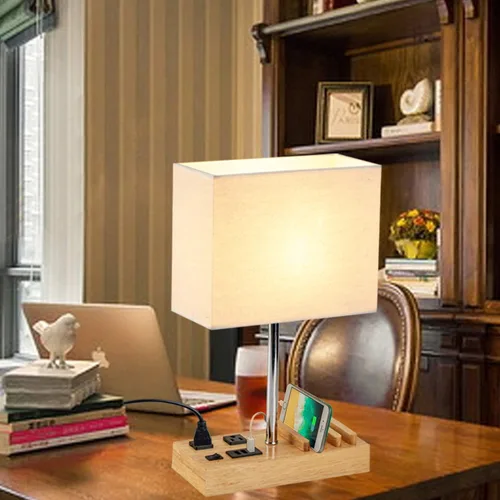 Vista 6 de Lámpara de escritorio Dreamholder con 3 puertos de carga USB, lámpara de mesa con 2 tomas de CA y 3 soportes de teléfono, lámpara de mesita de noche