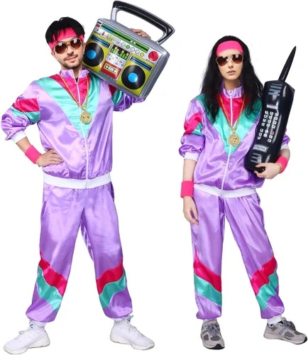 Vista 2 de PartyBloom Disfraces de los años 80 para hombres y mujeres, traje retro de los años 90, traje de concha, vestido de fiesta de Halloween