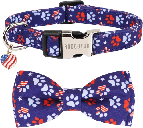 Vista 13 de ADOGGYGO Collar de perro floral con lazo, hebilla de metal, collar ajustable con lazo floral de rosa roja para perros extra pequeños (XS)