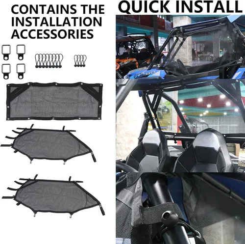 Vista 3 de Red para Ventana de ATV/UTV Protector de Malla para Jaula Trasera Enrollable + Derecha + Izquierda Cubierta de Red Protectora de Sombra para Ventana