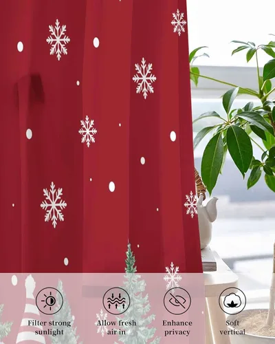 Vista 4 de Cortinas traslúcidas de muñeco de nieve de Navidad de 84 pulgadas de largo, juego de 2 paneles de cortinas para cocina, dormitorio, sala de estar