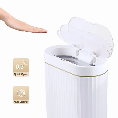 Vista 8 de ELPHECO Basurero de baño con tapa de 2.5 galones impermeable con sensor de movimiento, papelera automática para decoración de baño para dormitorio