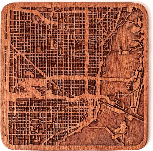 Vista 157 de Posavasos Amsterdam Map by O3 Design Studio, 1 pieza, posavasos de madera Sapele con mapa de la ciudad, hecho a mano, varias ciudades opcionales