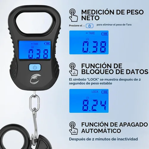 Vista 9 de Calamus - Báscula ligera de carga USB, equipo de pesca, color negro