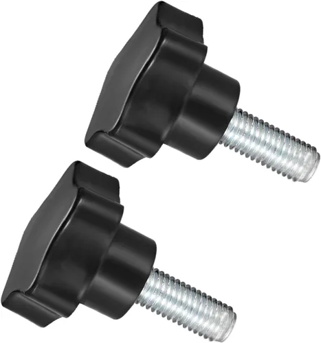 Vista 14 de Perillas de sujeción de estrella, rosca macho M6 x 0.591 in, cabeza de 1.220 in, mango de tornillo de pulgar de plástico, perno roscado negro