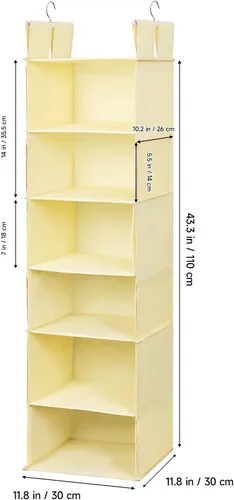 Vista 3 de Posprica Organizador de armario colgante intercambiable: 6 niveles delgados o 3 compartimentos espaciosos, estante plegable de tela de doble cara