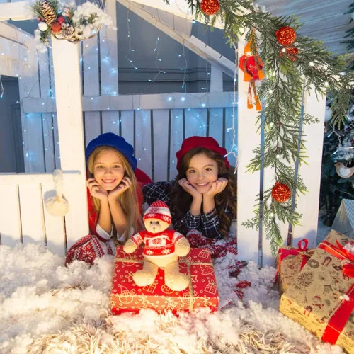 Vista 8 de CCINEE Guirnalda de Navidad de 6 pies con luces, guirnalda de Navidad artificial preiluminada con 20 luces LED, funciona con pilas, guirnalda