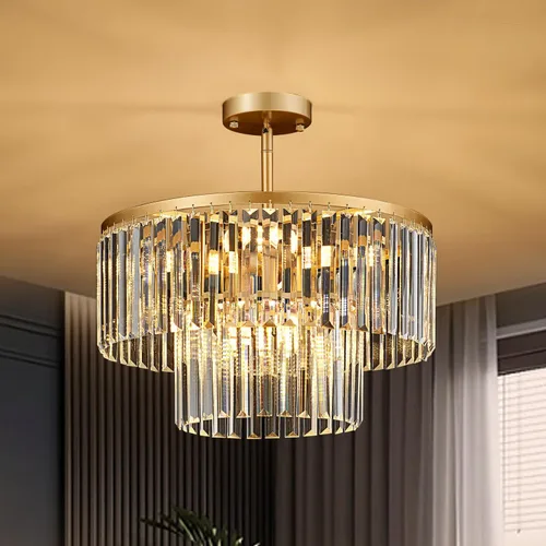 Vista 8 de Moderna lámpara de techo de cristal semiempotrada negra de 12" para comedor, candelabro pequeño de lujo glamoroso de 2 luces para dormitorio