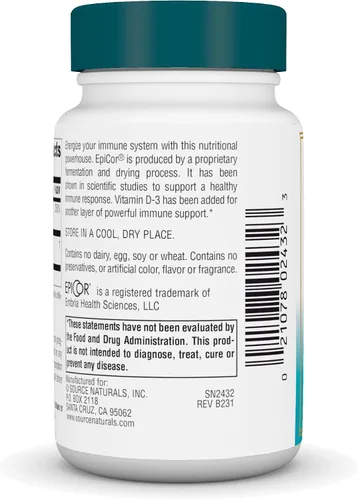 Vista 3 de Source Naturals Wellness EpiCor con Vitamina D-3 para una mayor defensa inmunológica - 30 Cápsulas