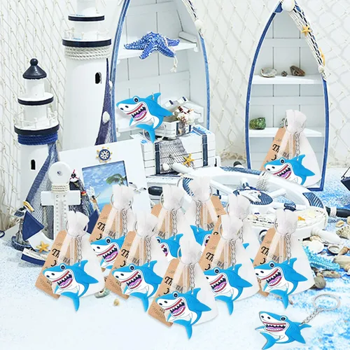 Vista 2 de CiciBear Paquete de 24 llaveros de tiburón – Cumpleaños de niños, verano, decoración de fiesta de vacaciones en la playa para invitados y baby