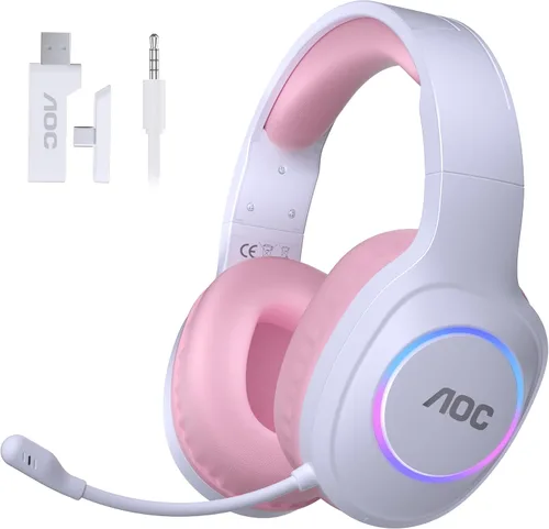 Vista 13 de AOC - Auriculares inalámbricos para juegos compatibles con PS5/4, Nintendo Switch, PC, auriculares Bluetooth 5.4 y 2.4GHz para juegos con micrófono