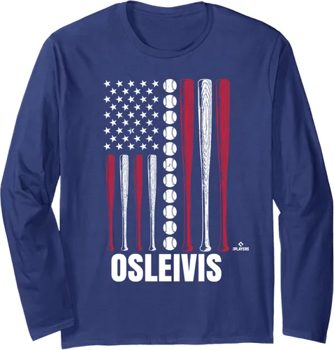 Vista 5 de Baseball American Flag Osleivis Basabe Prospect Baseball Fan Long Sleeve T-Shirt
