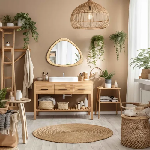 Vista 5 de Barnyard Designs Espejo de baño de ratán, marco de mimbre hecho a mano, estilo rústico, estilo granja, espejo bohemio para decoración de pared