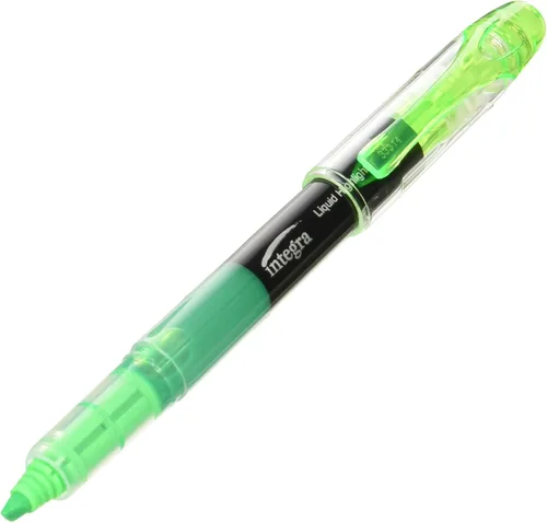 Vista 2 de Integra Resaltador de tinta líquida, punta de cincel, resistente a la decoloración, verde fluorescente (ITA33314)