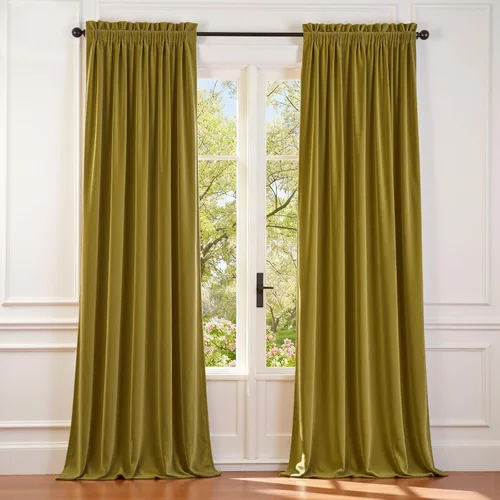 Vista 76 de Lazzzy - 2 paneles de cortinas opacas de terciopelo, con aislamiento térmico, muy suaves, lujosas, con bolsillo para cortinero, para dormitorio