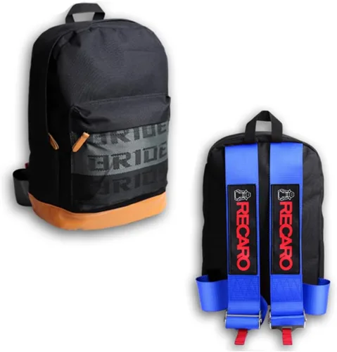 Vista 10 de W-POWER JDM Bride Racing Mochila de viaje para laptop con parte inferior marrón con correas de arnés ajustables (ASIMO-BK)