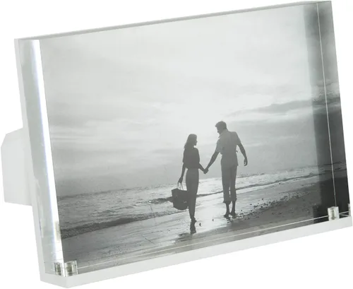 Vista 23 de TIZO Marco de fotos vertical Lucite de 4 x 4 pulgadas, duradero, 1 pulgada de grosor transparente y cierres magnéticos, elegante y práctico marco
