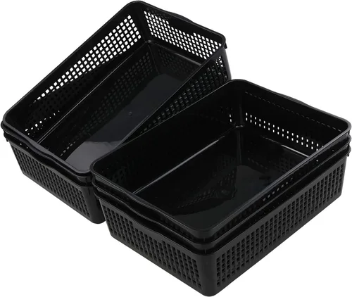 Vista 7 de Hespama 6 paquetes de cestas de almacenamiento de archivos de plástico, bandejas de cesta organizadora de papel negro A4 Organizing Basket Trays