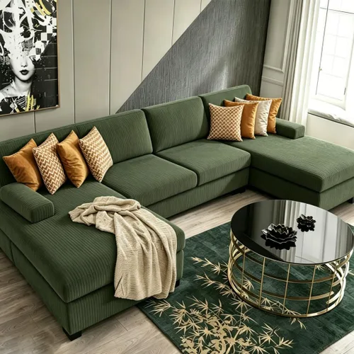 Vista 9 de COCO DESIGN Sofás seccionales en forma de U para sala de estar, sofá modular moderno de 108 pulgadas con diván doble, sofás de felpilla