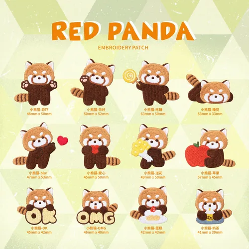 Vista 2 de Parche bordado de panda rojo de dibujos animados, autoadhesivas, parches de mapache pequeño, calcomanías de tela para coser sin costura para ropa