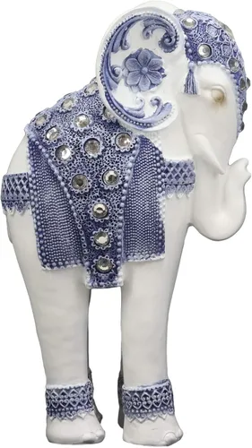 Vista 3 de Ebros Feng Shui Ming Style - Figura decorativa azul y blanca con cristales, estatua de elefante en reposo de 9.25 pulgadas de alto, Vastu 3D