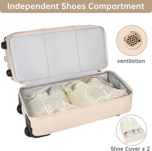 Vista 3 de ETRONIK Bolsa de lona con ruedas para mujer, Beige, Bolsa de lona con ruedas