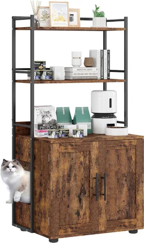 Vista 16 de GAOMON Caja de arena para gatos con almacenamiento de estantes, muebles ocultos 2 en 1 para baño, gabinete interior para gatos, caja oculta