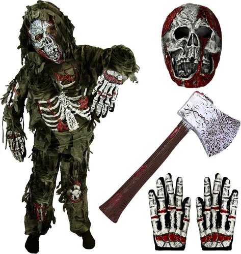 Vista 9 de Spooktacular Creations Disfraz de zombi para niños, disfraz de Halloween aterrador para niños, Halloween Negro