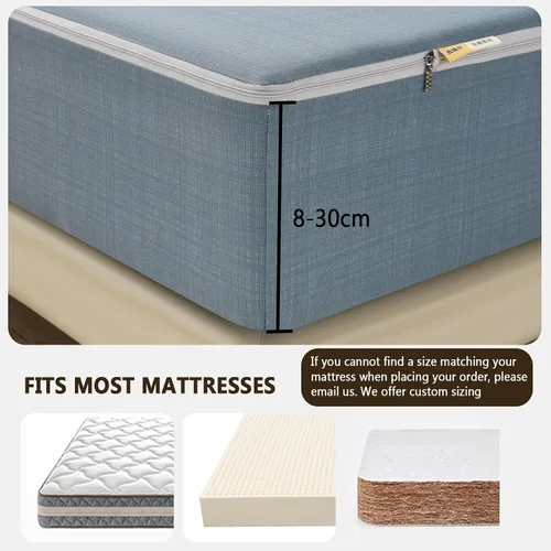 Vista 5 de 6-Sided Fully Encased Mattress Cover with Zip-Off Removable Top Blue