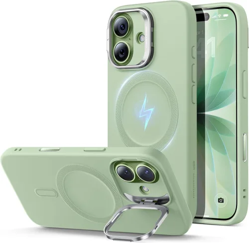 Vista 28 de ESR Funda para iPhone 14 Pro Max, Compatible con Funda de Silicona MagSafe con Soporte, Protección de Grado Militar, Soporte Integrado para Guardar