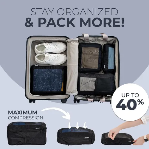 Vista 3 de Aerotrunk Cubos de embalaje de compresión para maletas, organizadores de equipaje de compresión con doble cremallera, cubos de equipaje de viaje